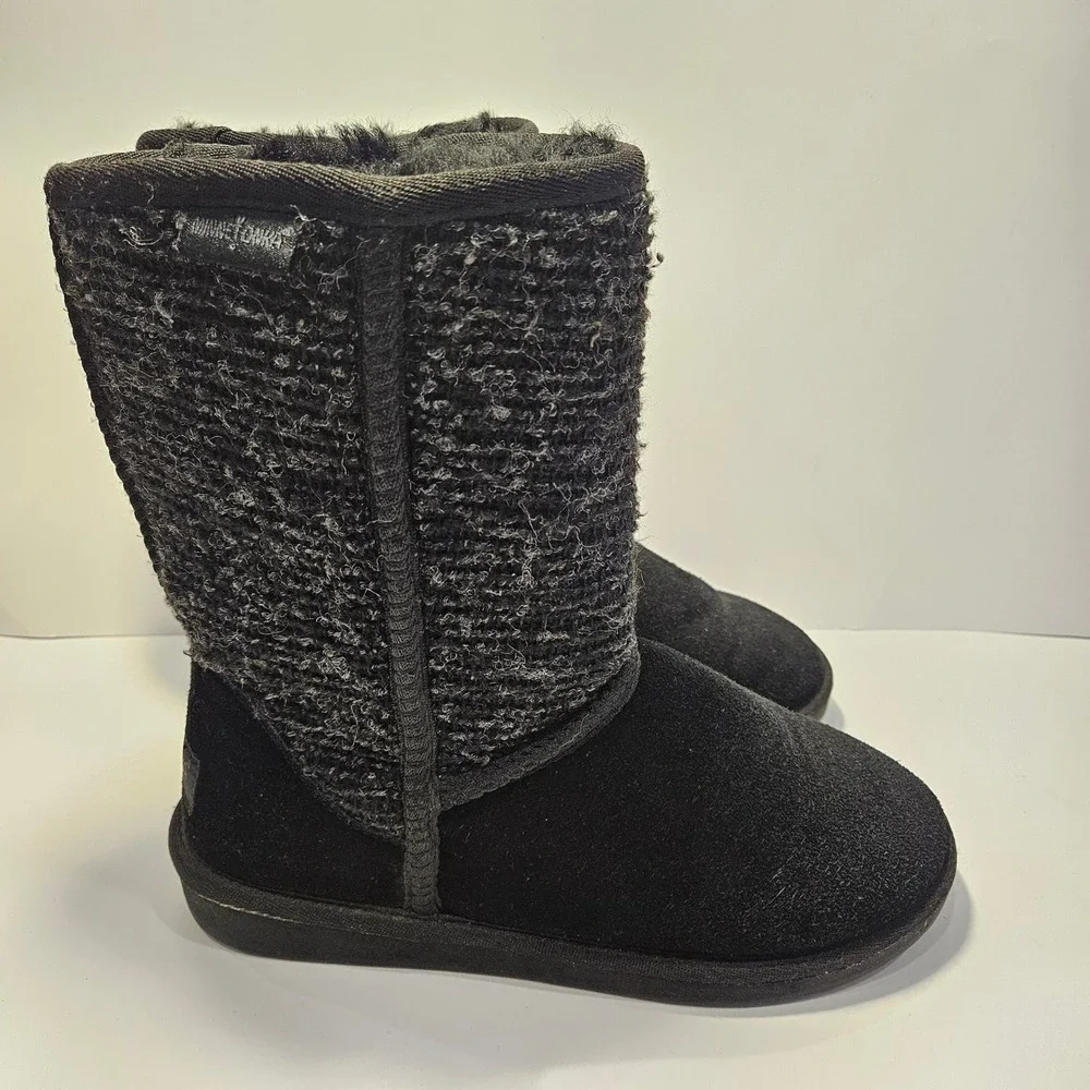Minnetonka Womens Black Suede Knit Sheepskin Wool Lined‎ Winter Boots Size 8